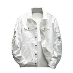 Veste Jean Homme Troue – Manteau Denim Ample Col Revers Streetwear Automne Hiver
