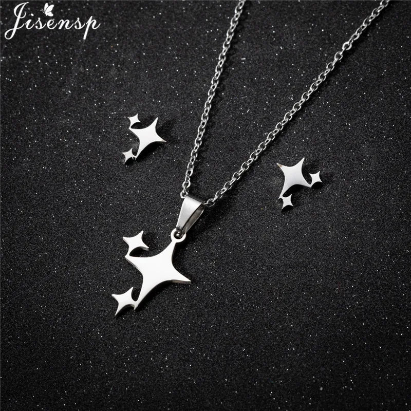 Parure Bijoux Femme Minimaliste – Collier + Boucles d’Oreilles Acier Inoxydable