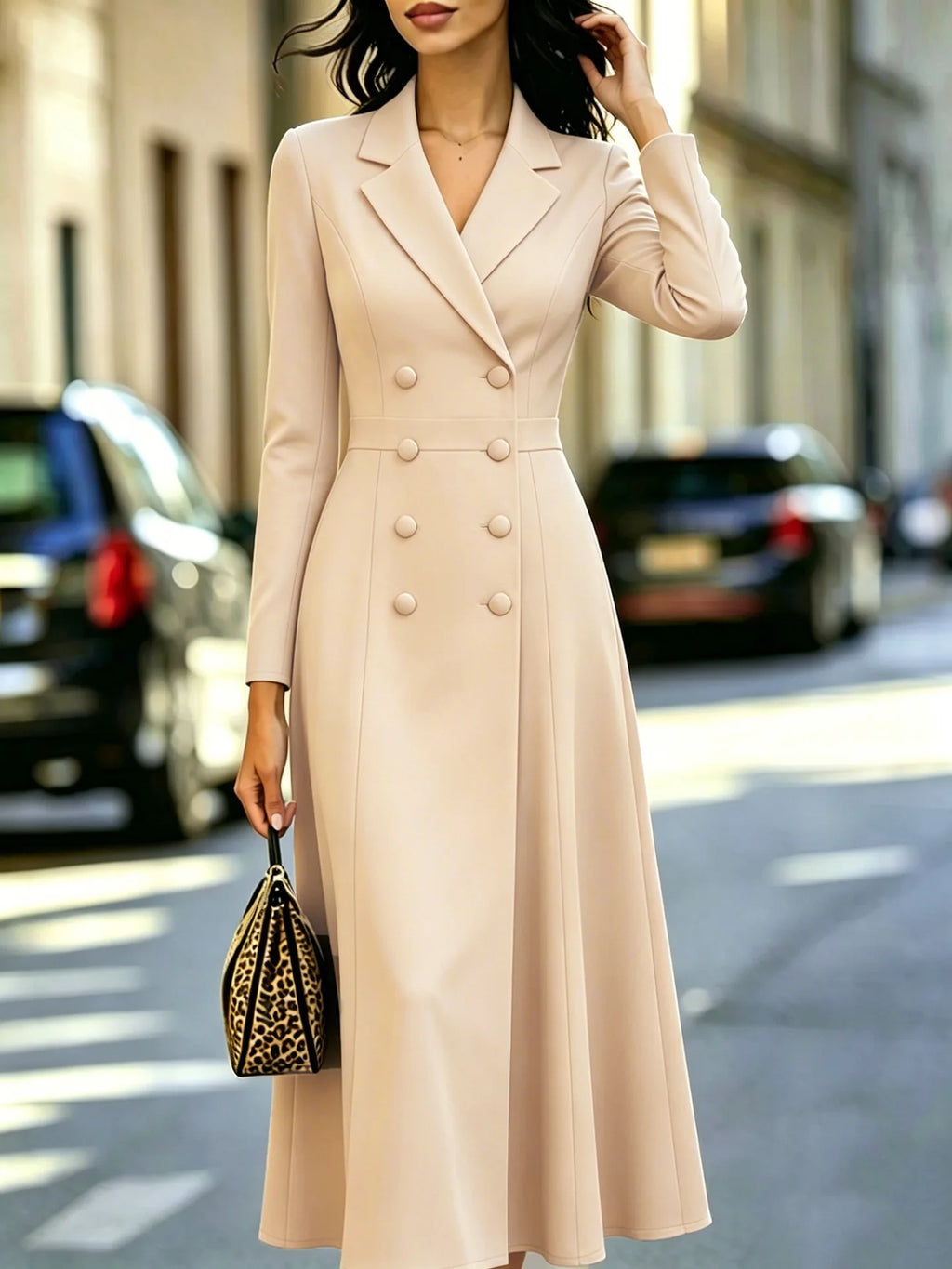Robe femme A-line mi-longue – Manches longues et col V