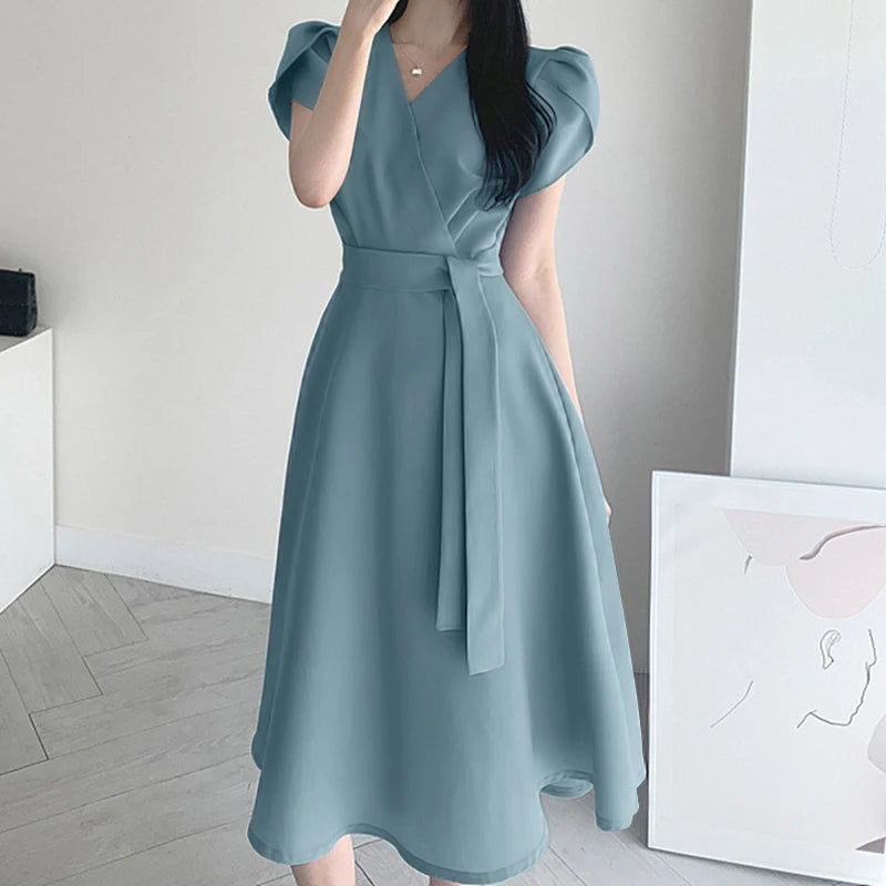 Women Fashion OL Work Sundress ZANZEA Elegant Summer Short Sleeve Dress Casual Solid A Line Vestido Kaftan Sarafans Robe Femme