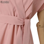 Women Fashion OL Work Sundress ZANZEA Elegant Summer Short Sleeve