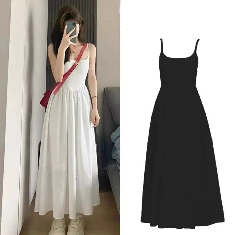 Robe longue femme à bretelles – Streetwear fluide taille haute