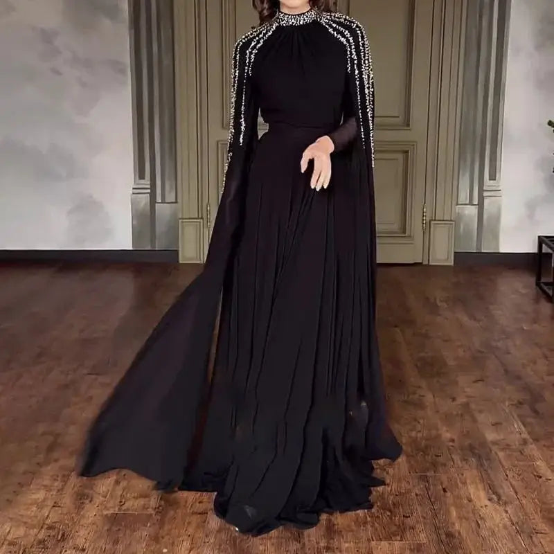 Women Robe Dress Hot Drills Long Shawl Sleeves Chiffon Party Middle East Big Swing Lady Elegant Banquet New Maxi Clothing