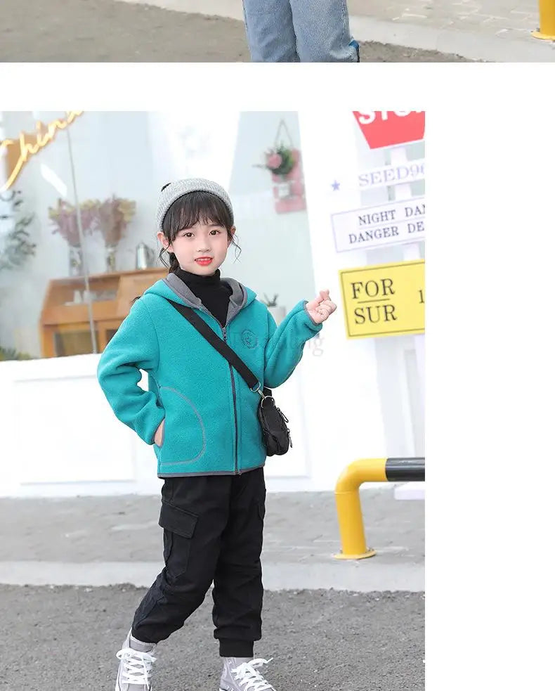 Manteau Polaire Enfant À Capuche – Double Polaire Chaud Zipé 2-14 Ans