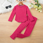 Baby Girl Clothes Set 3-8Y Knitted Long Sleeve Tops + Pants Kids Ribbed Jumpsuit Autumn Winter Warm Outfit Children Clothing
