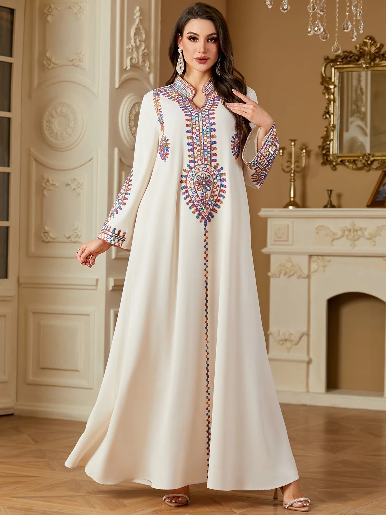 2025 Ramadan Muslim Women Embroidery Long Dress Islam Gulf Jalabiya Morocco Kaftan Turkey Robe Dubai Abaya Eid Djellaba Vestidos