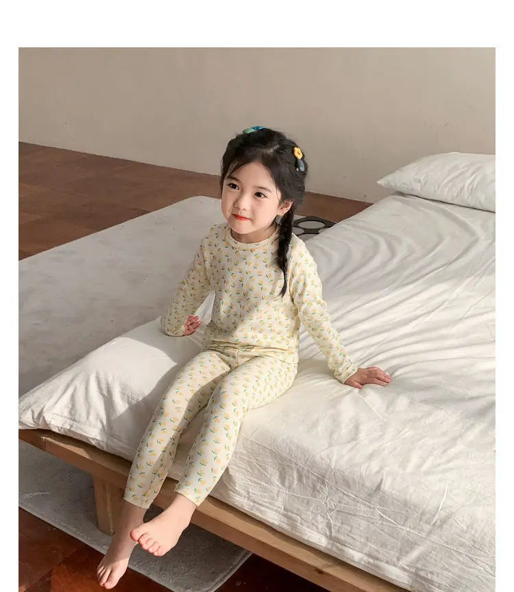 2026 Children's Sets Kids Velvet Pajamas Set Floral Long Sleeve Thermal Loungewear for Baby Girls & Boys Home Wear Clothes