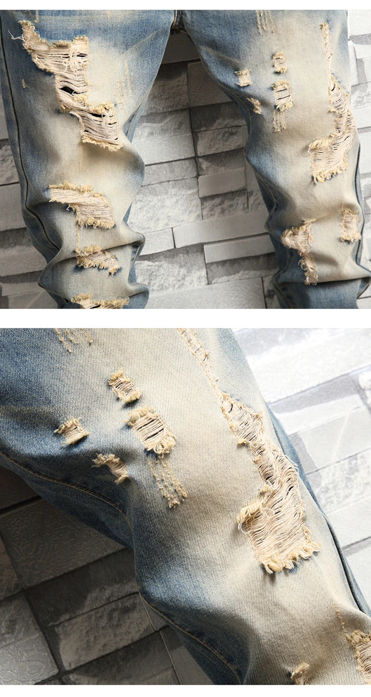 Jean homme déchiré bleu vintage – Streetwear délavé