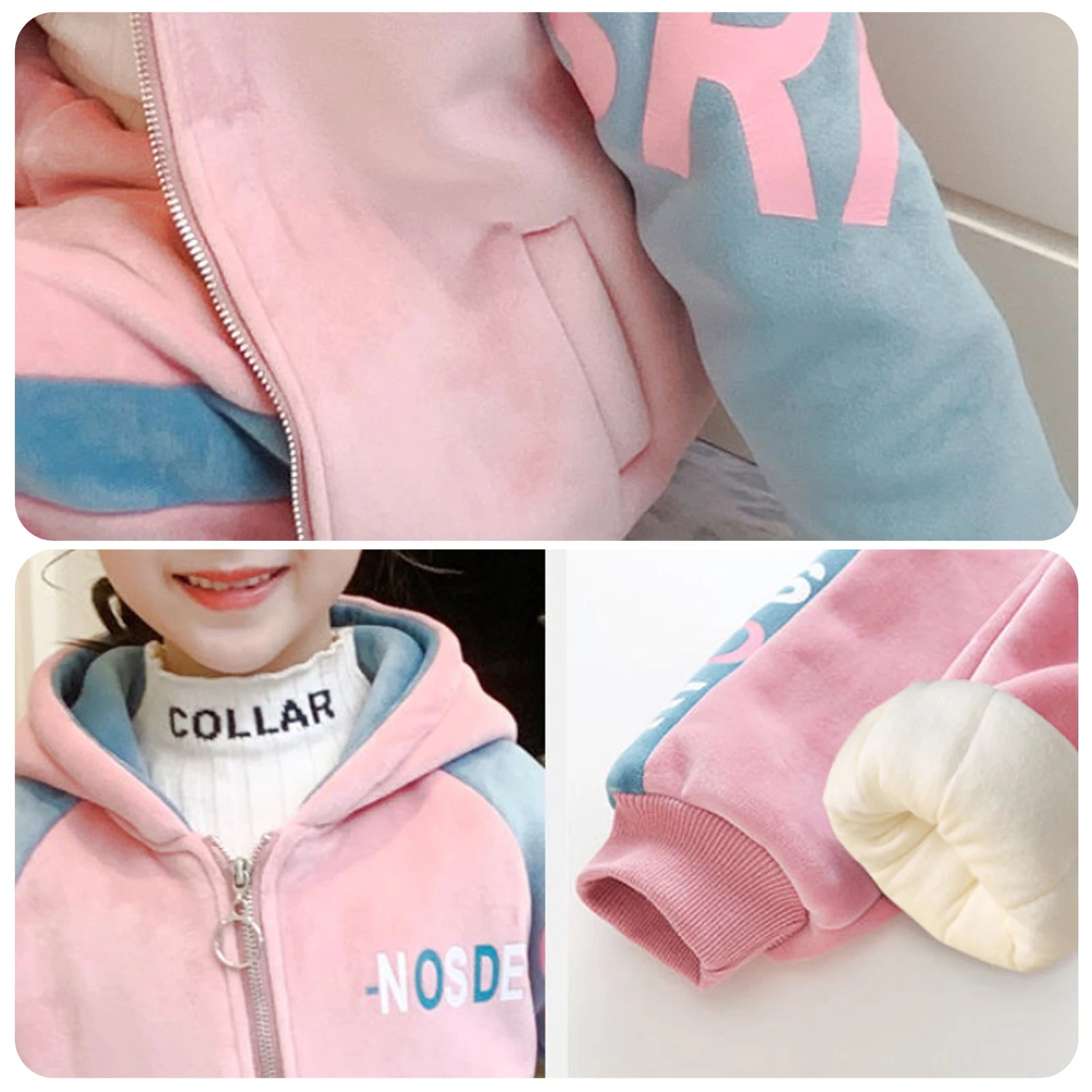 Kids Velvet Tracksuits,Cotton Jogging Suits,2-Piece Hooded Long Sleeve Sweatshirt + Pants Set,Girls Jacket,Casual Sports Wear