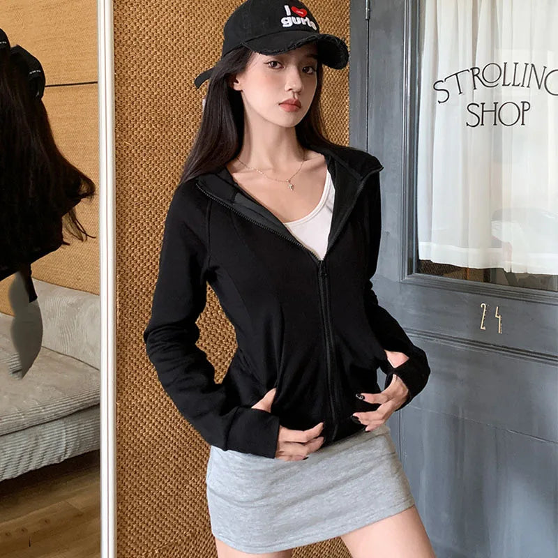Sweat À Capuche Zipé Femme Slim – Poches Style Coréen Automne 2025