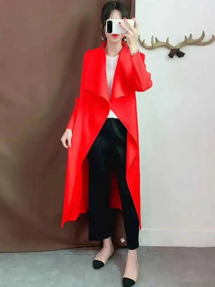 Trench-Coat Femme Plissé LANMREM – Col Revers Ample Cardigan Printemps Été 2025