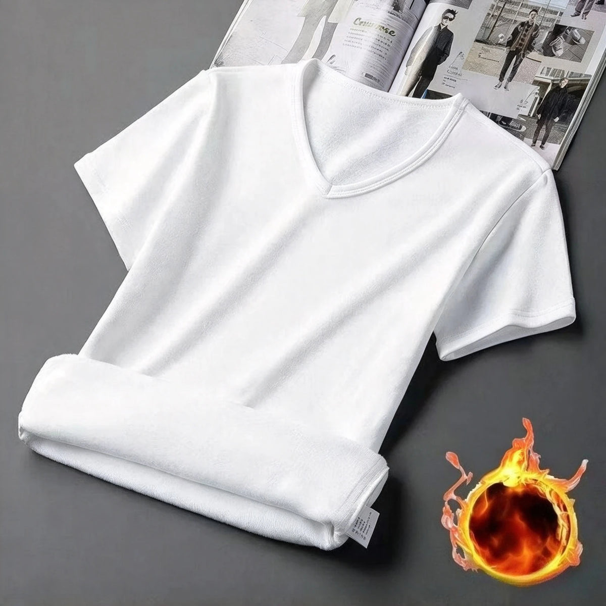 Men Thermal Velvet Shirt Short Sleeve V-Neck Base Shirt Autumn/Winter Thickened Warm Underwear Fleece Lined Slim Half Sleeve Top