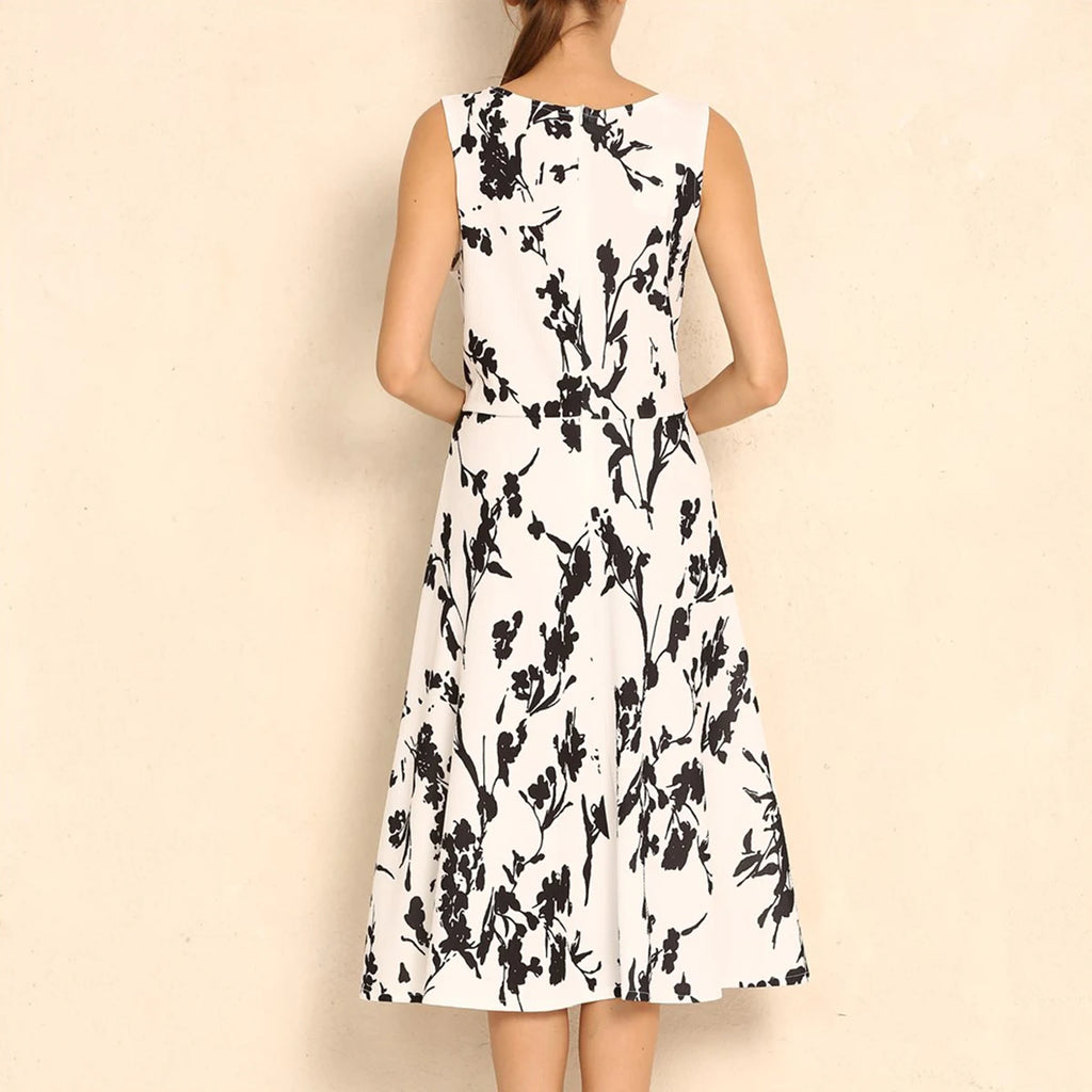 Summer Women Dress Clothing Floral Print Robe Retro Swing Casual Vintage Rockabilly