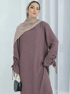 Eid Islamic Modest Dress for Women Abaya Lace-up Sleeve Morocco