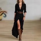 Robe femme style rétro – Col V et manches longues