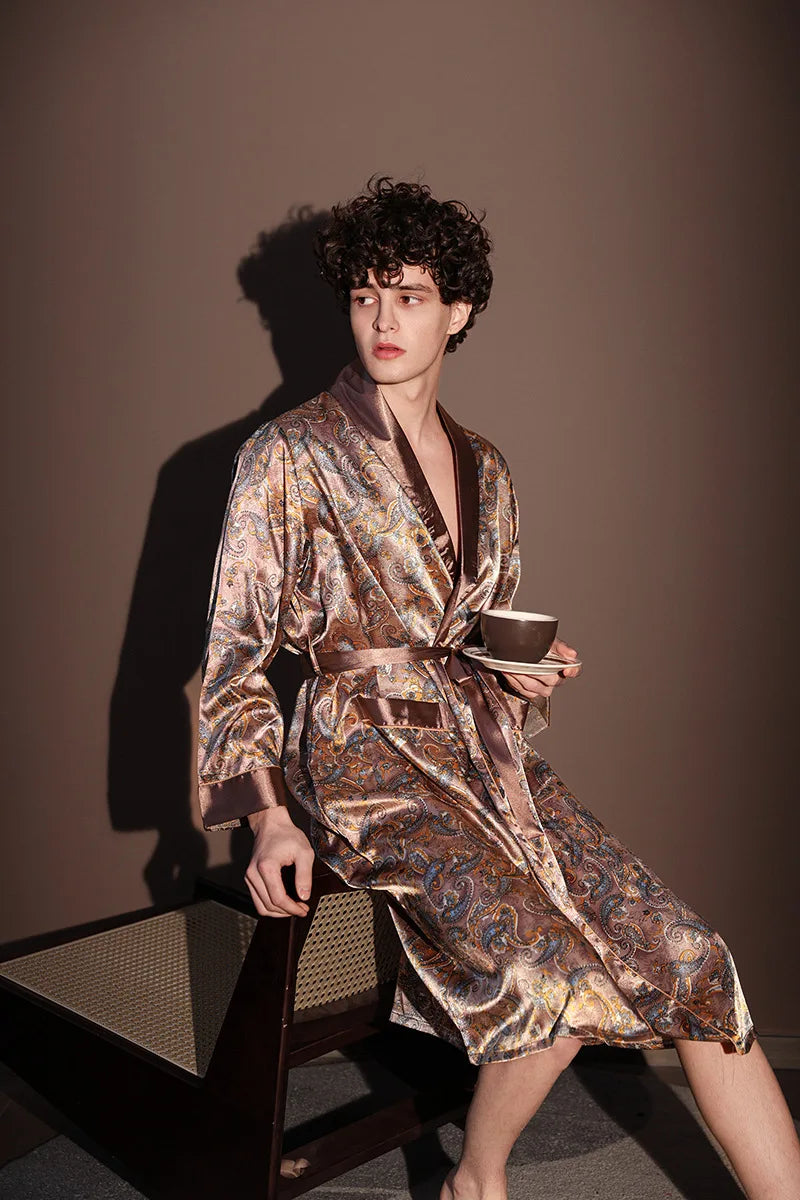 Peignoir Homme Soie de Glace — Imprimé, Léger & Confortable