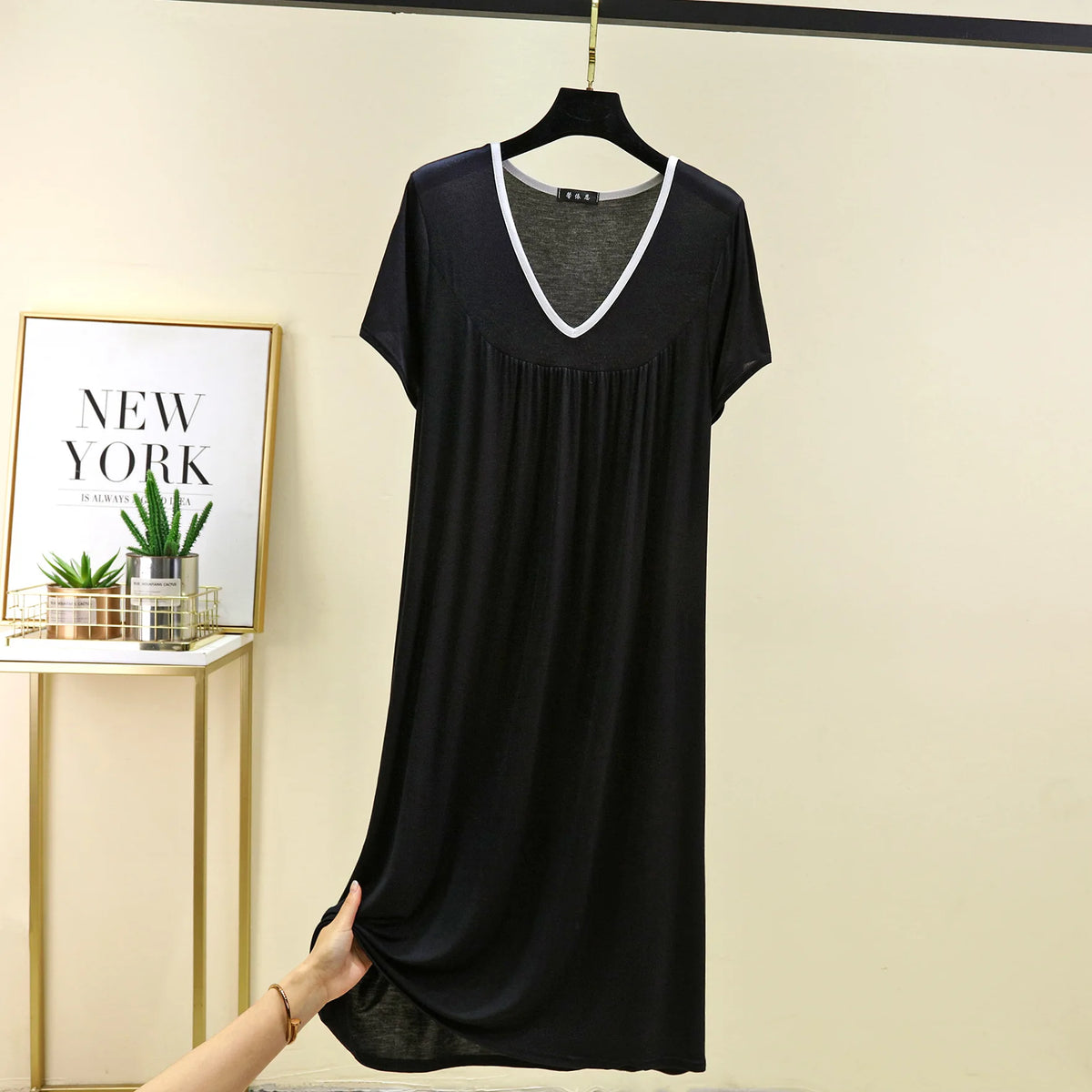 Plus size L to 6XL Modal V-Neck sleepdress summer women Loose homewear dress solid color casual long nightdress comfort homewear