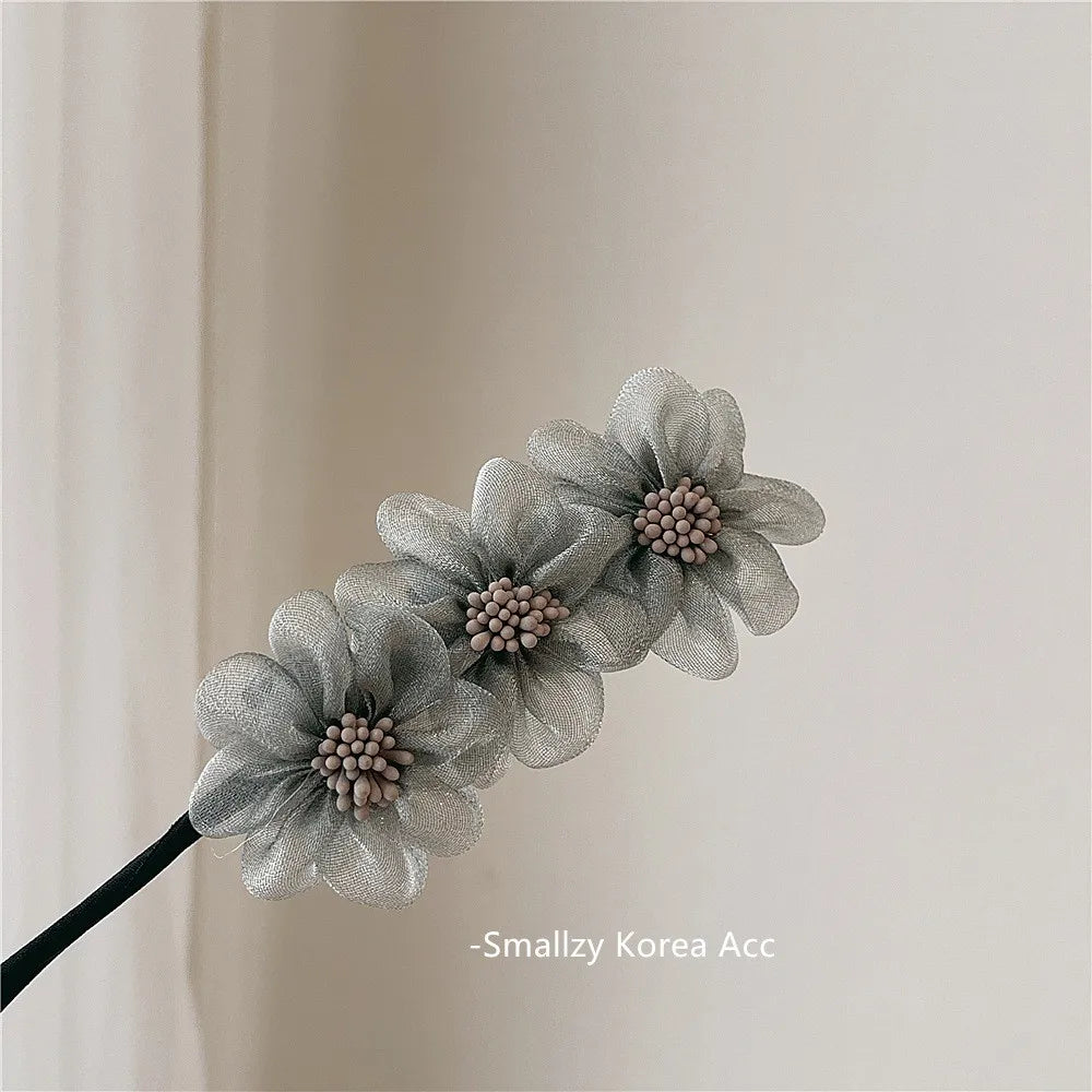 Elegant Shell Pearl Lazy Hair Curler Bow Barrettes Braided Hair Artifact Vintage Women Flower DIY Hair Maker Tools Scrunchies