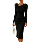 Banquet Dress for Women Elegant Sweet 3D Flower Ruched Bodycon Midi
