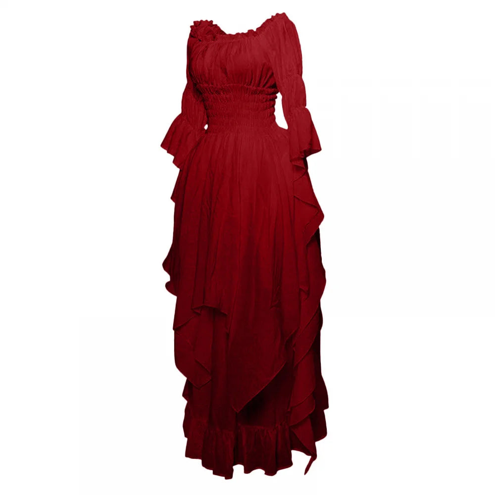 Vintage Medieval Dress Victorian Renaissance Gothic Women Cosplay Halloween Costume Prom Ruffle Princess Gown Plus Size 5XL