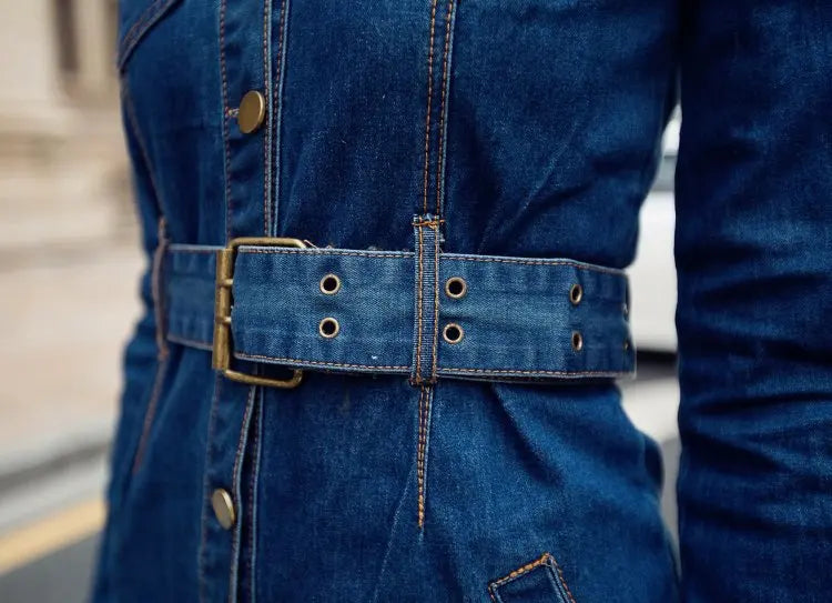 Robe-chemise en denim femme – Y2K mi-longue à ceinture