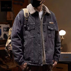 2026 Autumn and Winter Men's New Denim Jacket Fleece Thickened Retro Loose Casual Jacket
