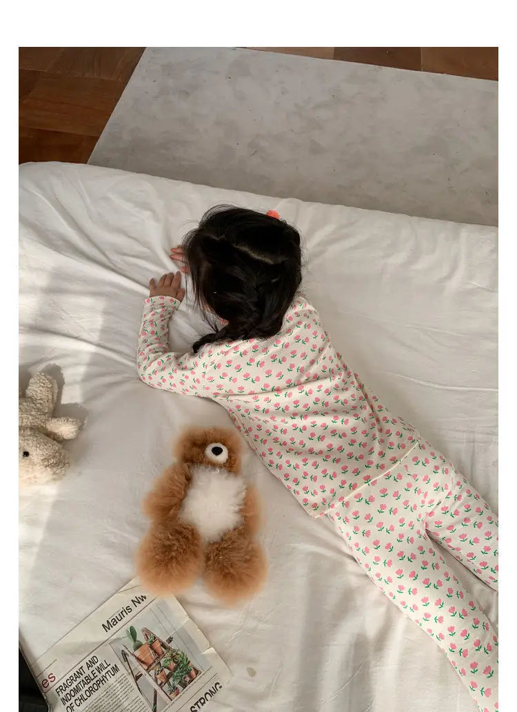 2026 Children's Sets Kids Velvet Pajamas Set Floral Long Sleeve Thermal Loungewear for Baby Girls & Boys Home Wear Clothes