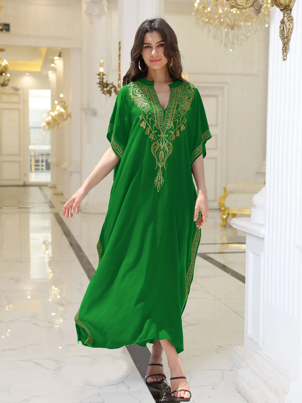 Boho Dress Women's Fashion Cotton Embroidered Beach Sun Protection Dresses For Women Loose Robe Bikini Swimsuit Outer Blouse