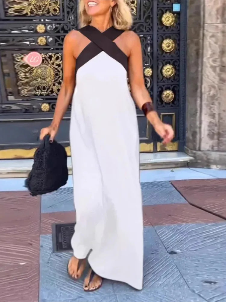 Summer Fashion Dresses For Women Sleeveless Solid Color Square-neck Casual Simple Elegant Suspender Loose Long Dresses 2025 New