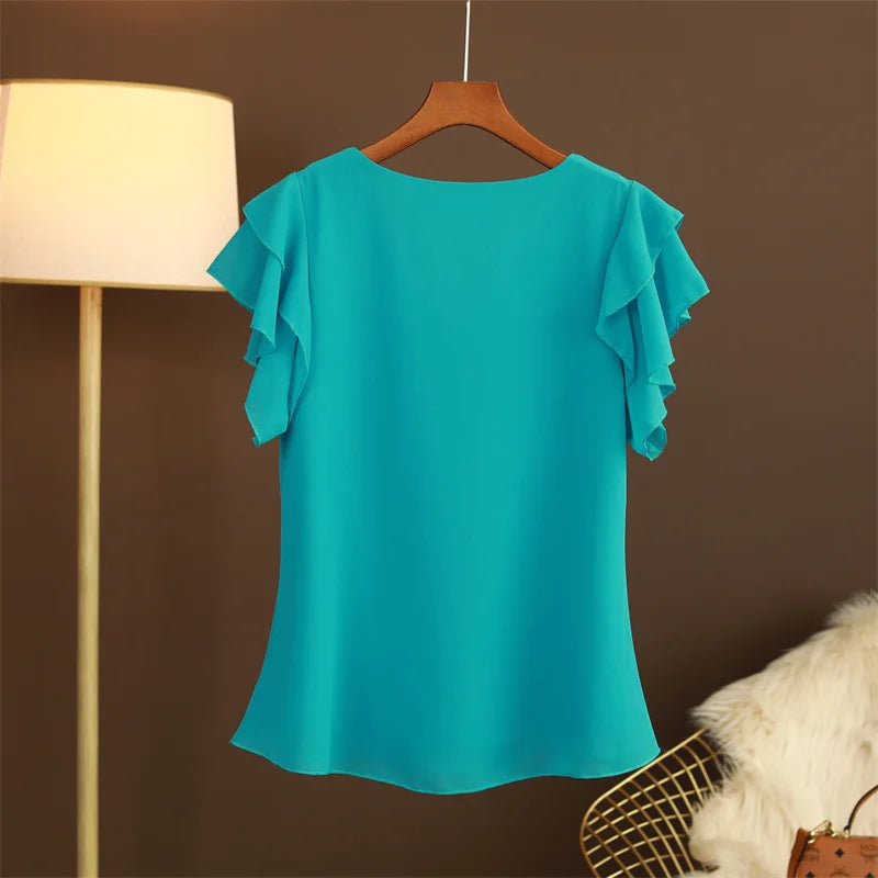 2026 Fashion Summer Dress Women Blouse Top New Short Sleeved V-neck Chiffon T-shirt Women's Loose and Versatile Small Shirt