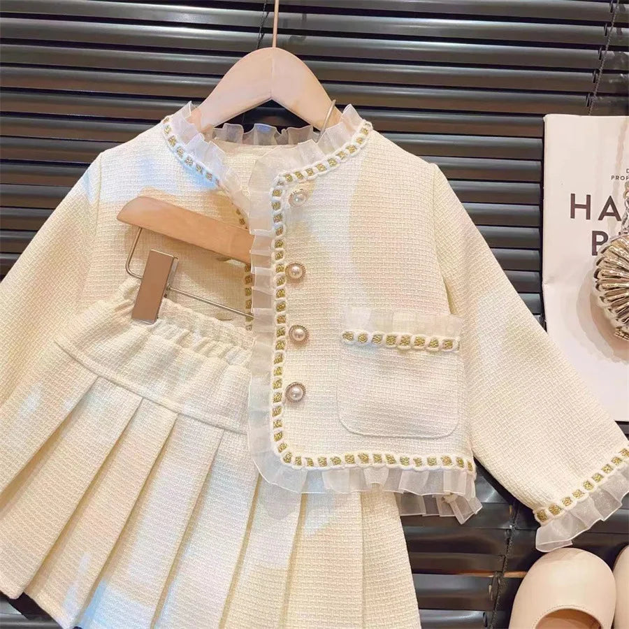Children's Clothing Sets Lace Coat + Pleated Skirt 2pcs Sets Toddler Girl Clothes Winter Kids Clothes Baby Girl Outfit Set