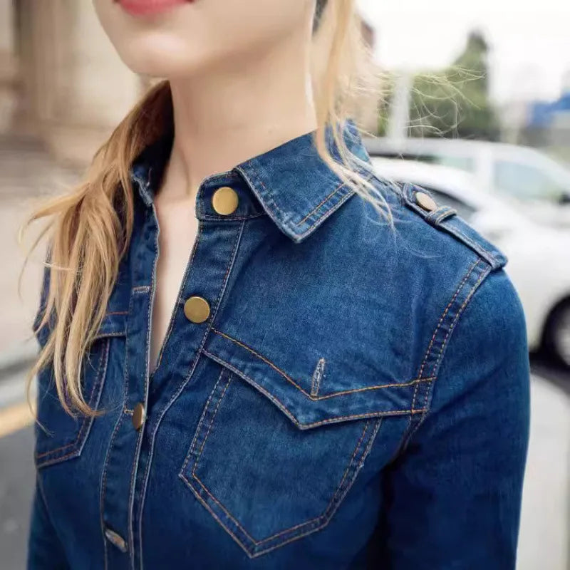 Robe-chemise en denim femme – Y2K mi-longue à ceinture