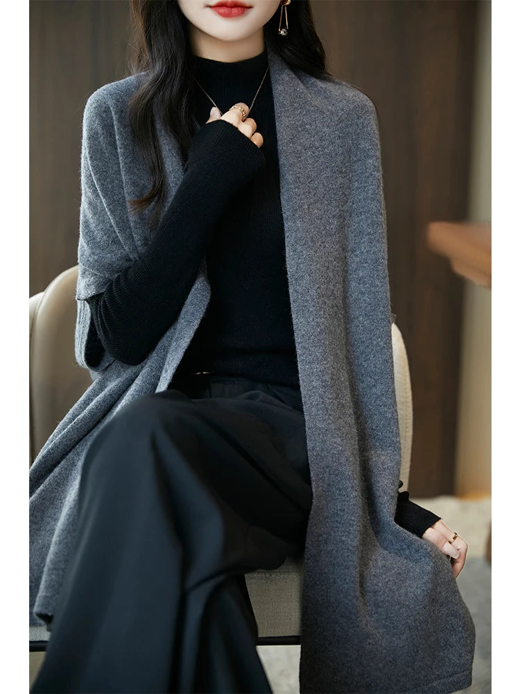 Cardigan Laine Mérinos 100% Femme – Cachemire Doux Col V Automne Hiver