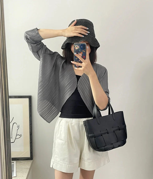 Cardigan plissé femme Miyake — Veste casual manches longues été 2025