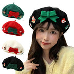 Fashion Christmas Beret Hat Red Green Sweet Christmas Beret Hat Wool Felt Dress Up Xmas Painter Hat New Year Gifts