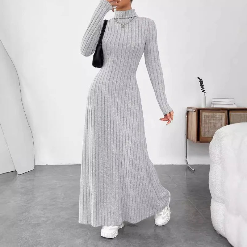 Women's Clothing 2025 Autumn/Winter Elegant Slim-Fit Turtleneck Solid Color Sweater Dress