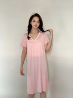Plus size L to 6XL Modal V-Neck sleepdress summer women Loose homewear dress solid color casual long nightdress comfort homewear