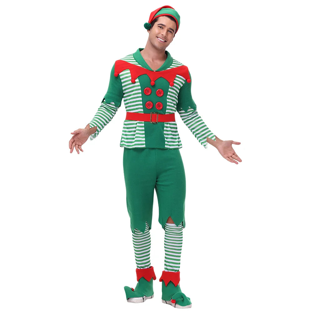 Zawaland Christmas Elf Costumes Dress Belt Hat Cosplay Family couple Carnival Party New Year Fancy Dress Up Set For Men Women