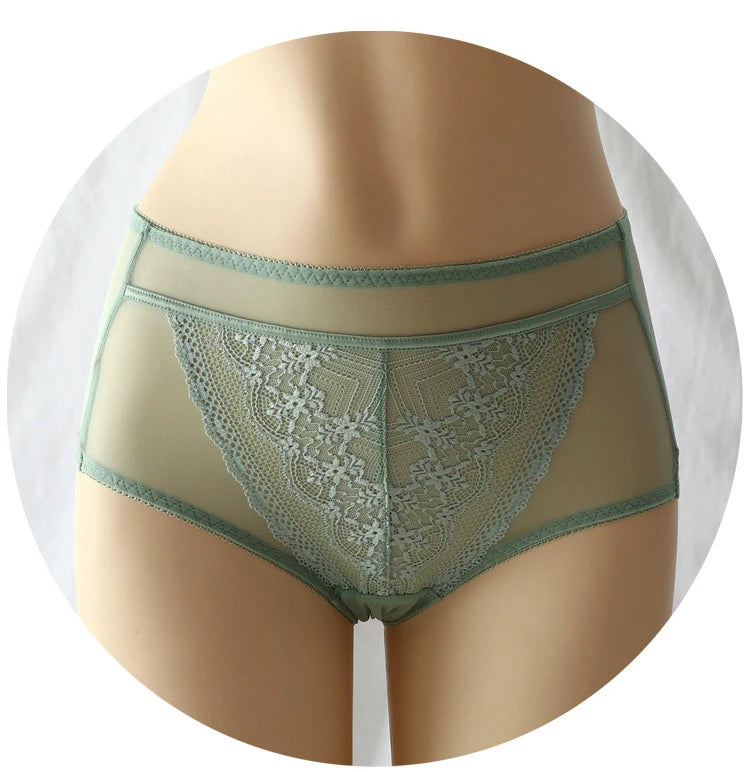 Women Transparent Lace Panties Large Sizes with High Waist Summer Sexy Mesh Hollow Out Briefs Women's Underwear Plus Size