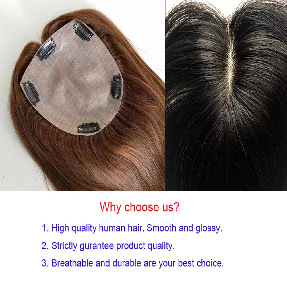 Best Quality European Remy Hair Topper 15x16cm Meddium Brown Straight Silk Base Human Hair Women Toupee 12-20inch