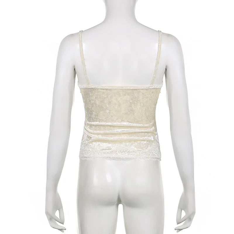 French retro velvet lace small suspender women's interior sexy backless lace V-neck vest base short top