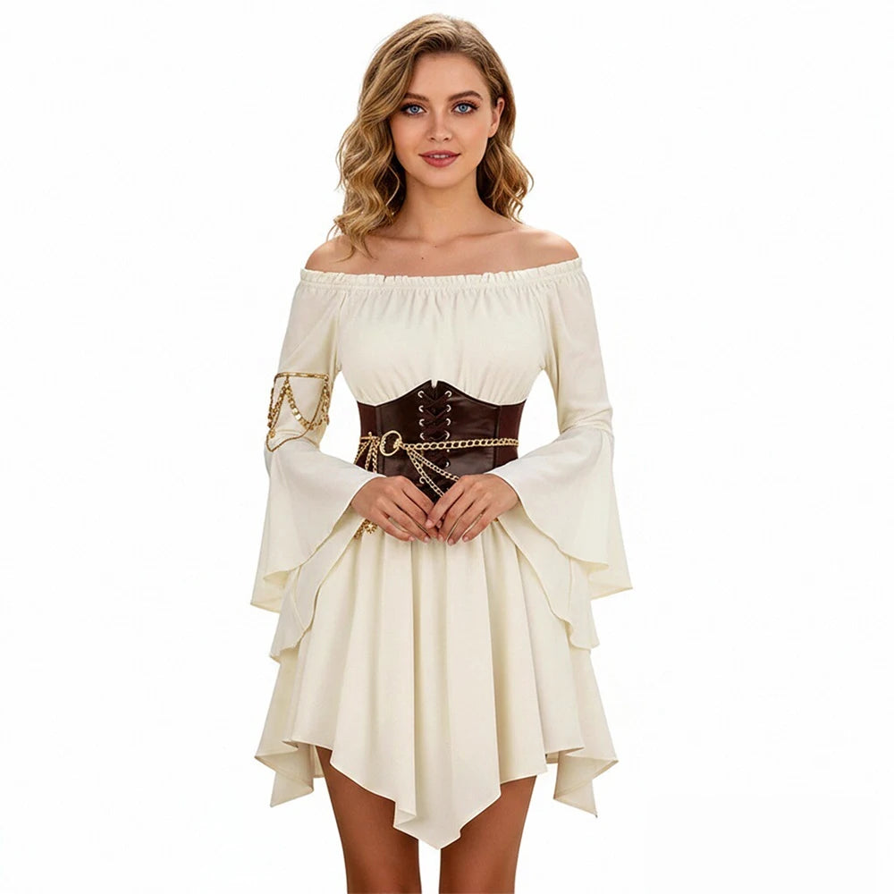 Women's Dress Vintage European-Style Off-The-Shoulder Bell-Sleeve Medieval Renaissance Court-Style Dresses Halloween Costume