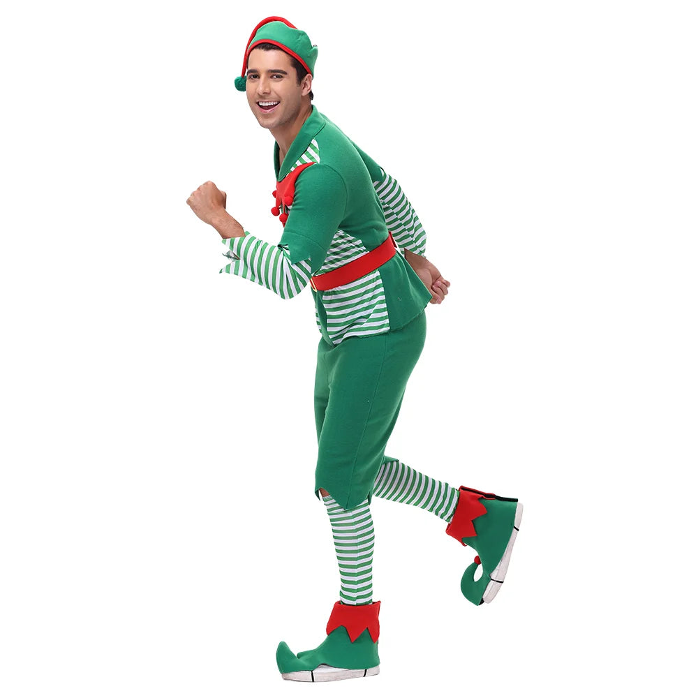 Zawaland Christmas Elf Costumes Dress Belt Hat Cosplay Family couple Carnival Party New Year Fancy Dress Up Set For Men Women