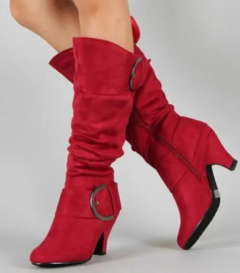 Bottes Cavalier Femme Velours Givré – Talon Aiguille Boucle Printemps Automne