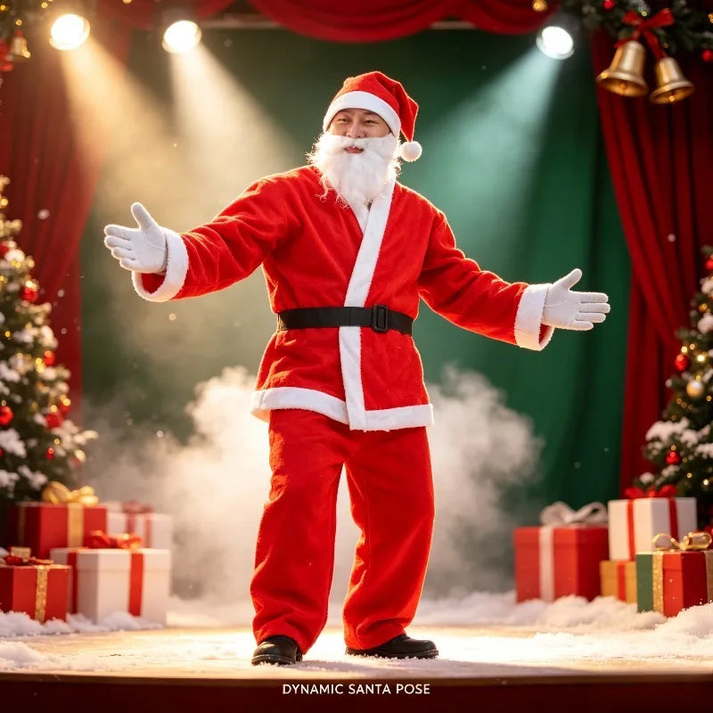 Adult Santa Costume Set, Velvet Suit with Hat Belt Beard for Christmas Party