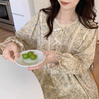 Pyjama femme fleuri deux pièces – Manches longues et petits nœuds