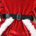 Baby Girl's Christmas Velvet Dress with PP shorts & Hat Set ,Pom pom Trim baby girl clothes,크리스마스 아기의상 ,vestido bebê menina luxo