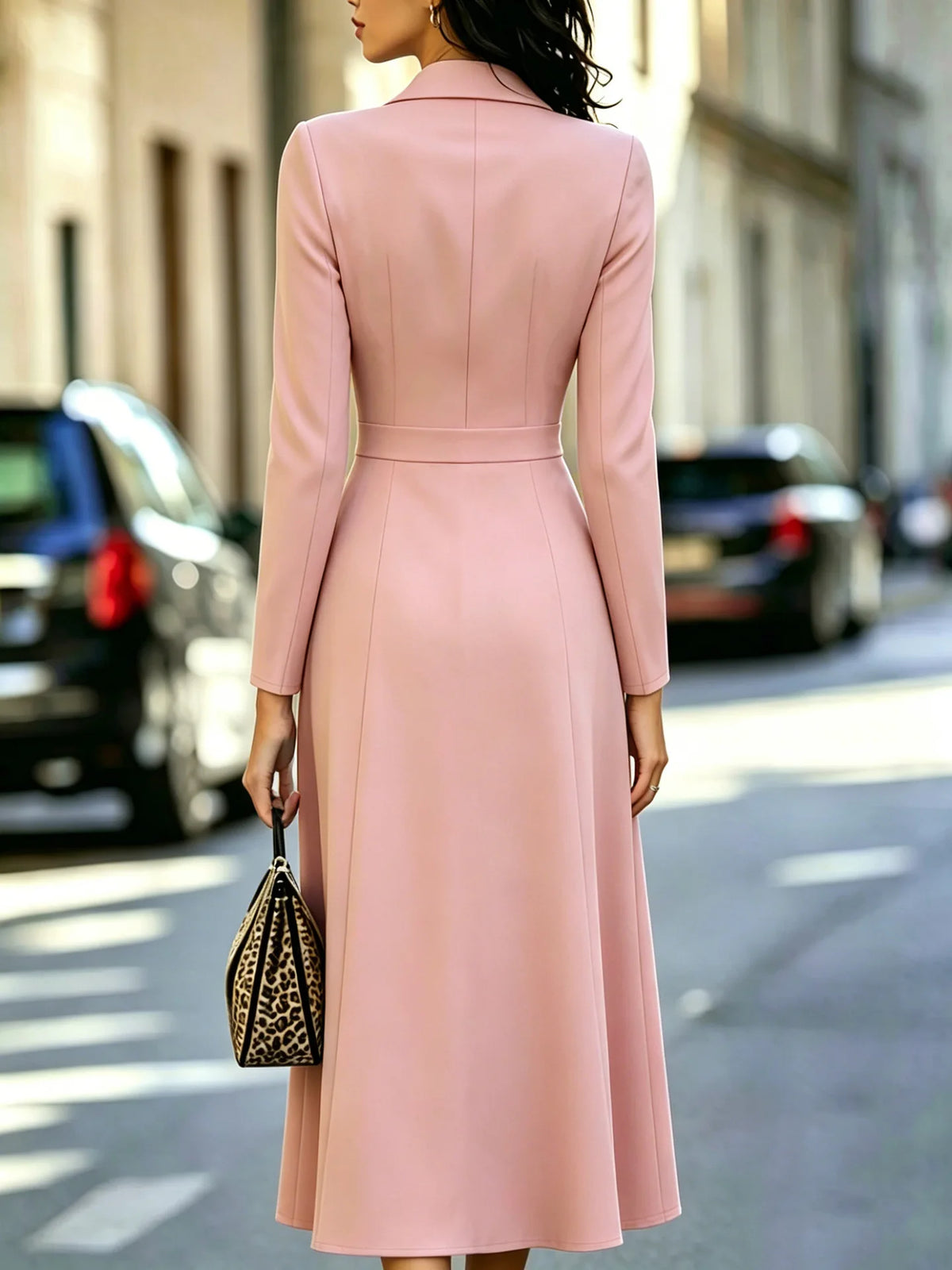 Robe femme A-line mi-longue – Manches longues et col V