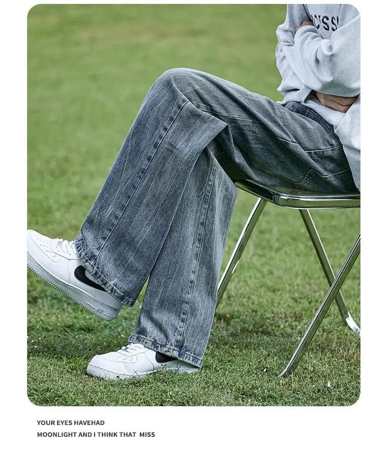 Retro Washed Cracked Jeans Men's Trendy Brand Ruffian Handsome High Street Pants Loose Straight Trousers Baggy Jeans for Man