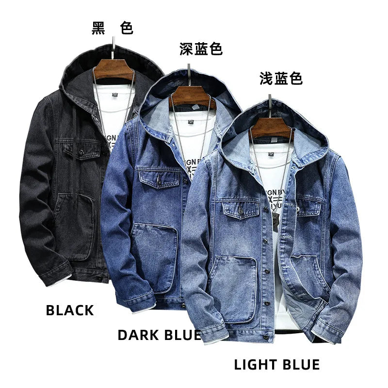 Veste Jean Homme À Capuche – Casual Manches Longues Printemps Été 2025